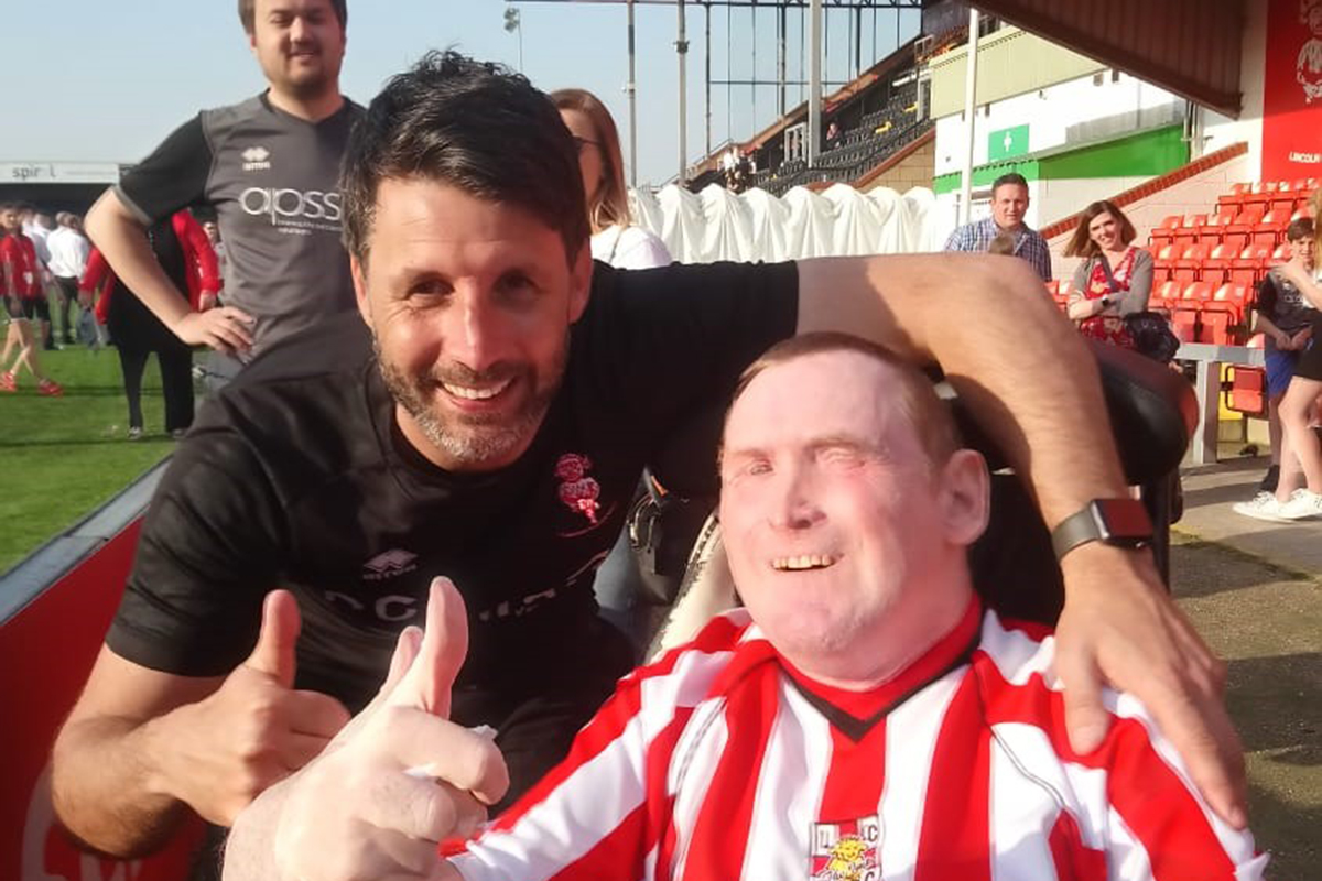 Lincoln City FC manager Danny Cowley meets superfan David Wragg