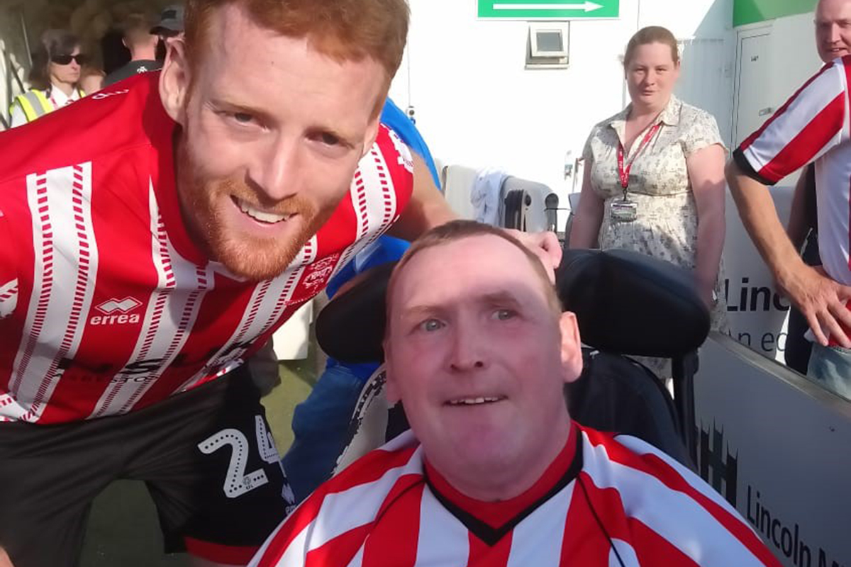 Lincoln City FC defender Cian Bolger and David Wragg on his big day at Sincil Bank