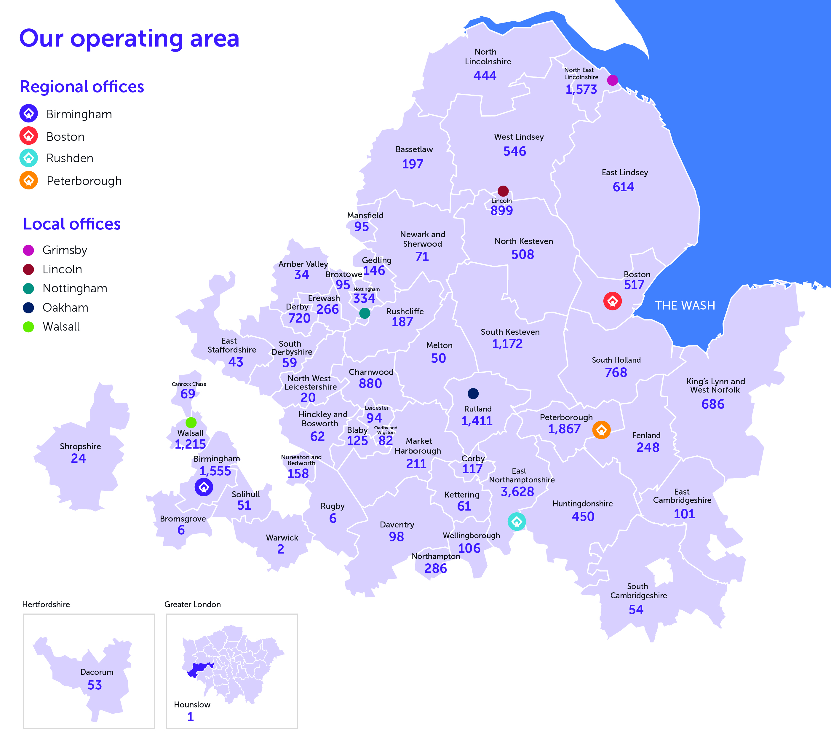 Map of Longhurst Group's operating area