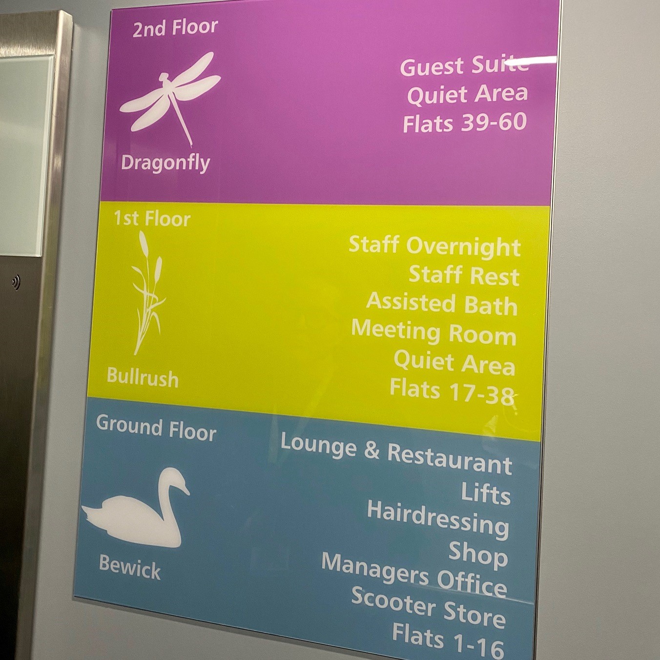 Willow Court signage showing the themes throughout the building.