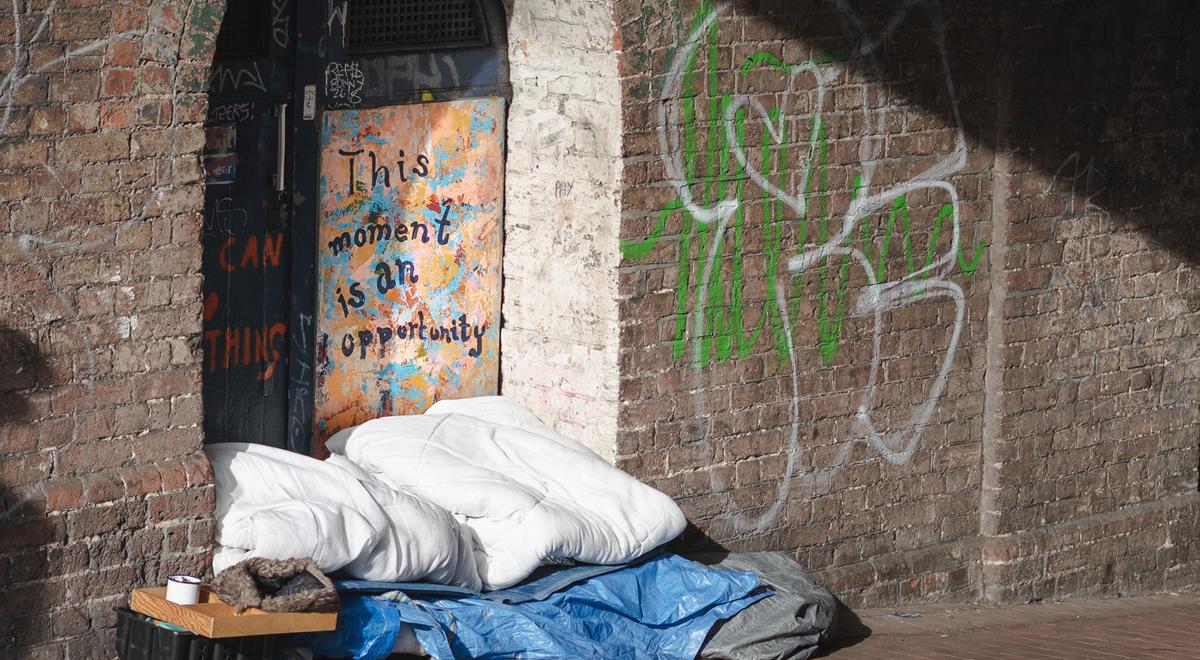 Homeless person's bed on the street