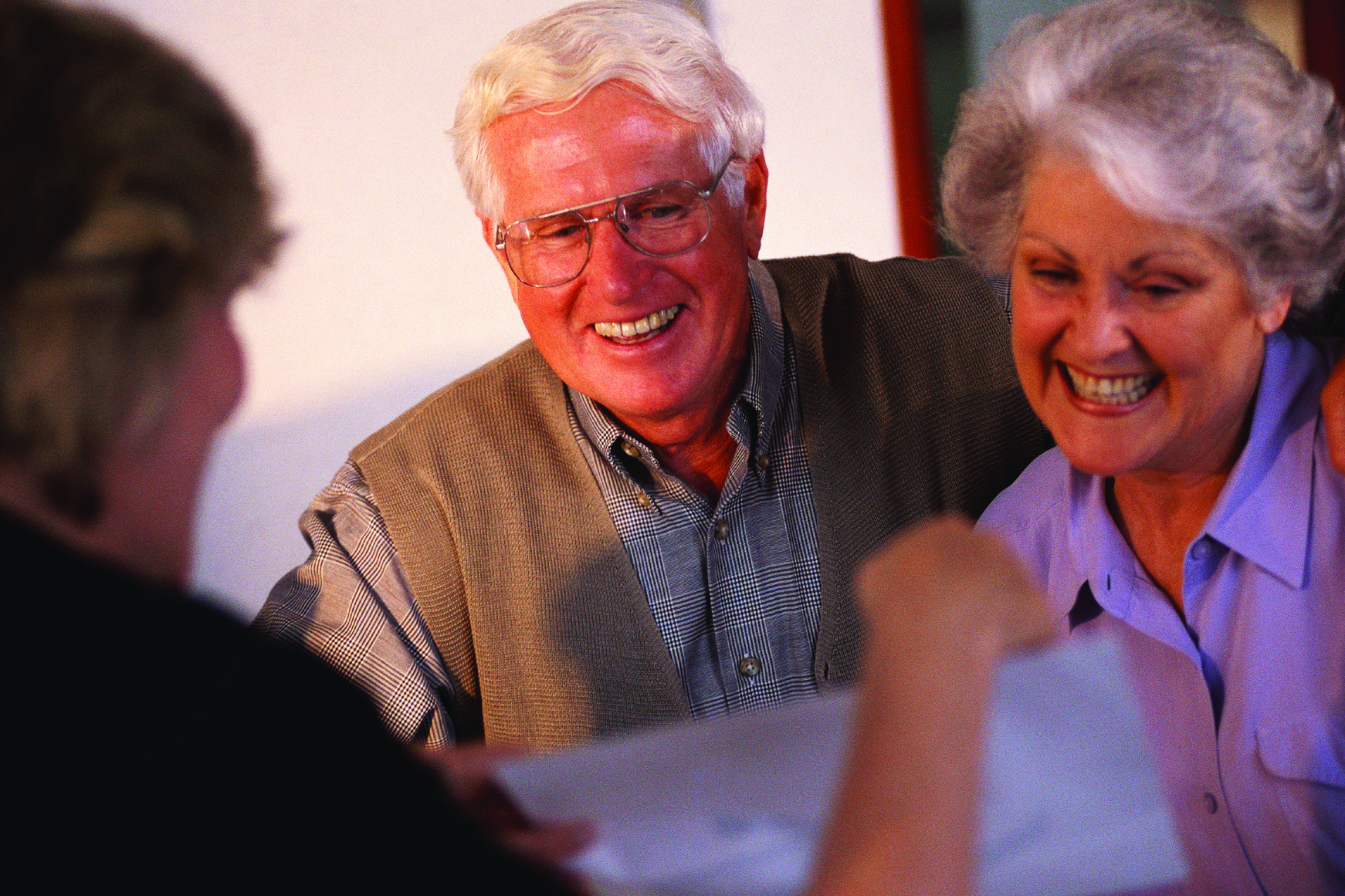 Elderly couple looking happy