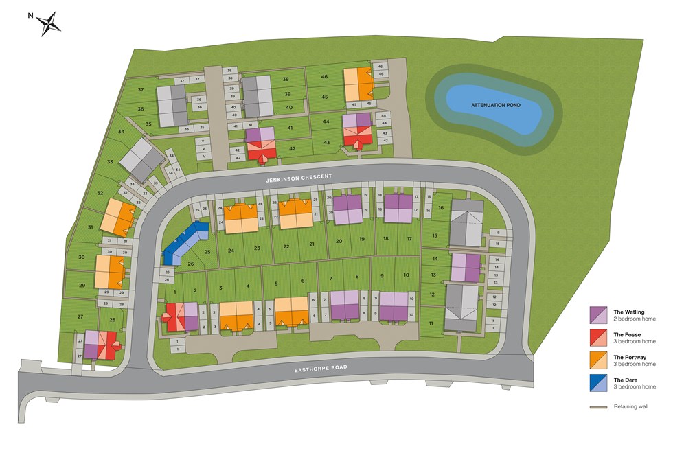 A site map show a plan of the new build shared ownership homes at The Spires in Grantham by Longhurst Group