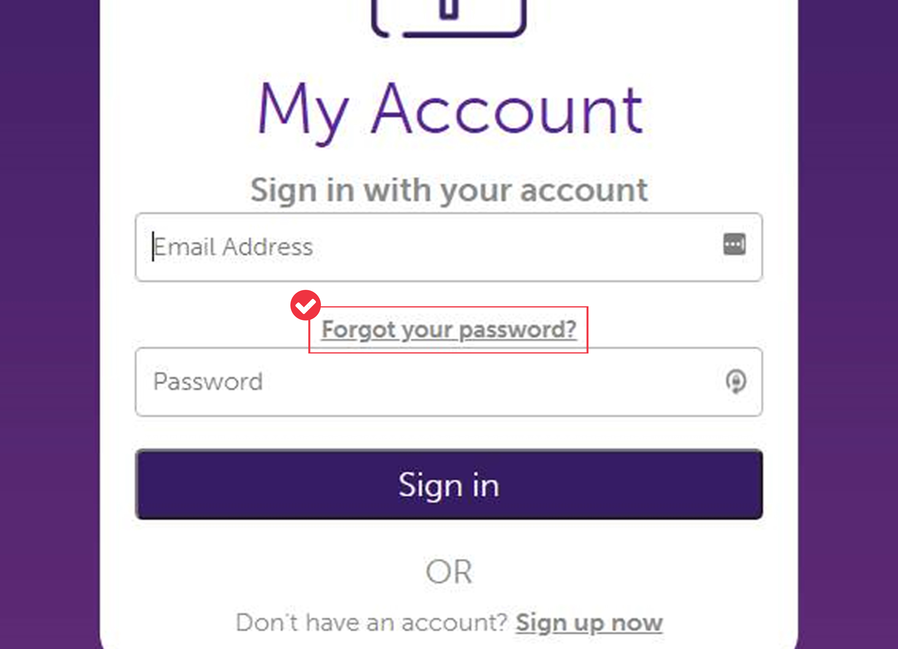 Screen grab of My Account log in page with forgotten password option
