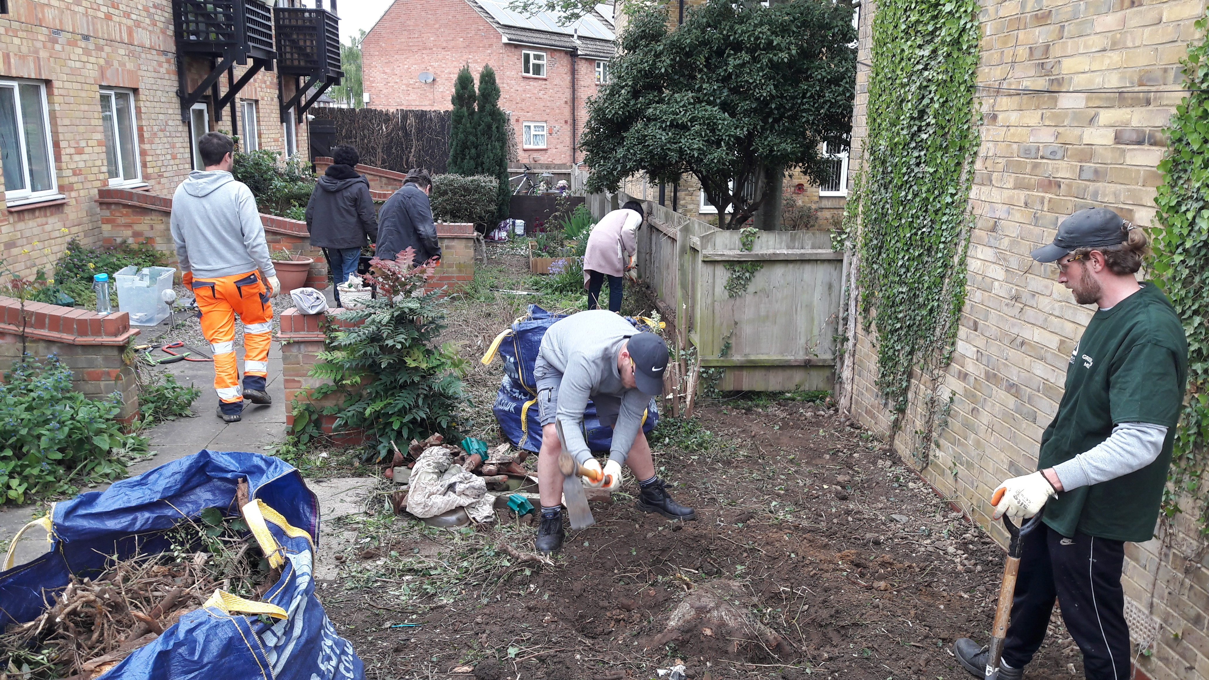 Garden project. People working on a garden