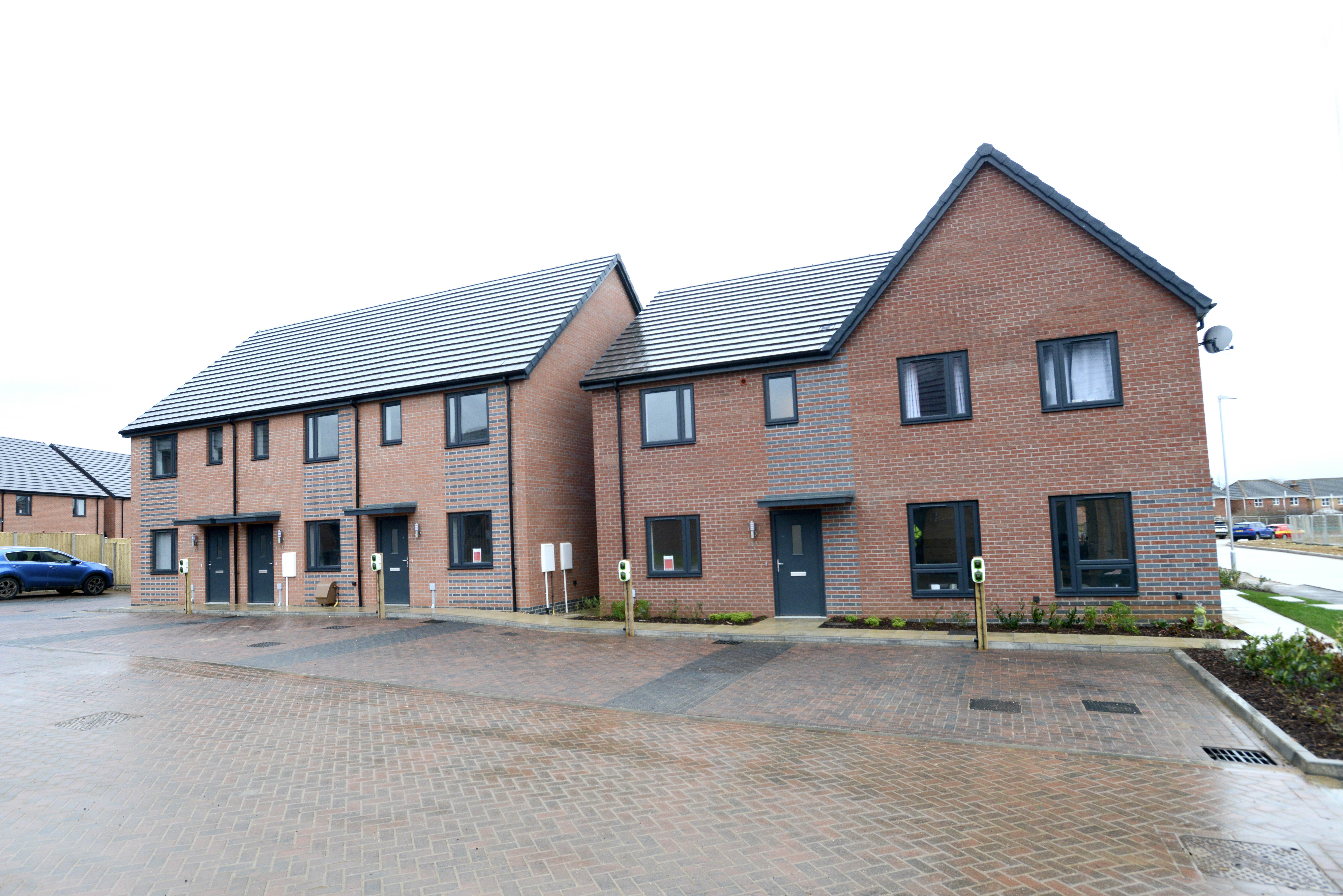 Row of new build houses at Handley Chase