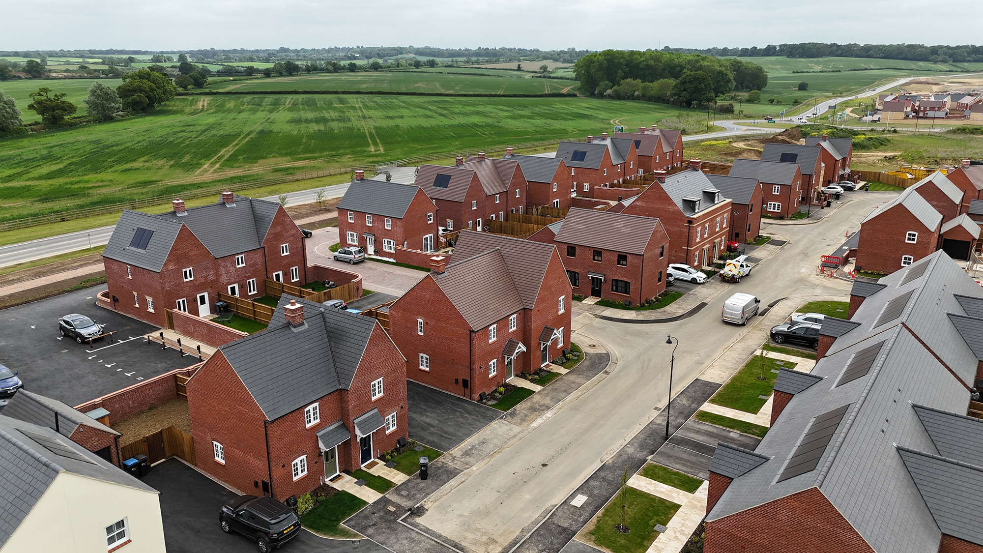 Aerial view of new build homes
