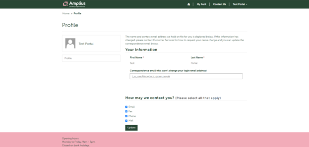 My Account - profile page